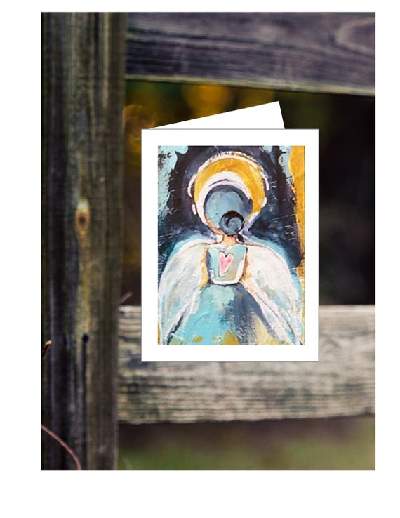 Backward Blue Angel Note Card Watercolor Blank Folded Note | Etsy