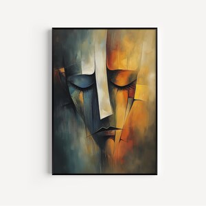 Contemporary wall art with a sad woman in warm beautiful colors, abstract girl painting perfect for your modern home , digital download