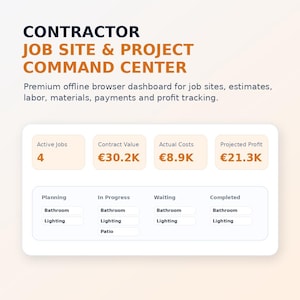 Contractor Job Site Command Center, Offline Browser App, Construction Project Manager, Digital Download