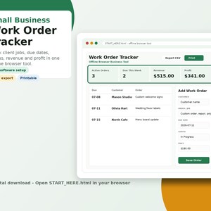 Small Business Work Order Tracker, Offline Browser App, Order Tracker, Job Tracker, Client Project Planner, Digital Download
