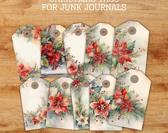 Printable Christmas Tags for Junk Journal, Scrapbooking Ephemera Digital Downloads, Paper Crafts Digital Prints