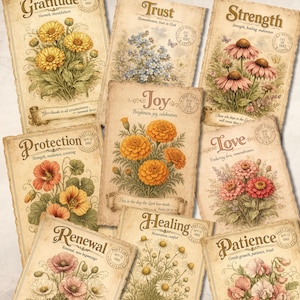 Bönefröpaket, Vintage botaniska bibelkort, Trofröpaket med tryck (12-pack)