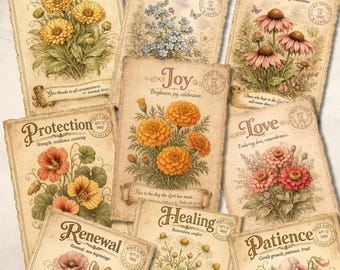 Vintage Botanical Scripture Cards, Faith Seed Packet Prints (Set of 12)