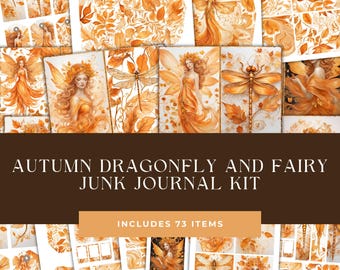 Autumn Dragonfly Fairy Junk Journal Kit, Scrapbook Ephemera (Digital Download)