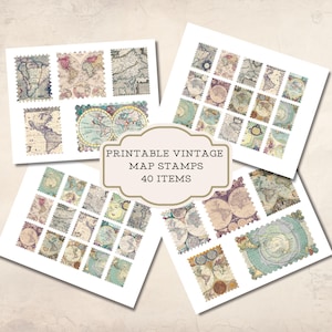 Printable Vintage Map Stamps: Junk Journal Ephemera (Digital Download)