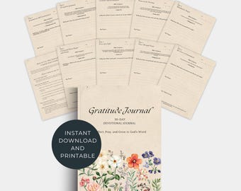 Gratitude Devotional Junk Journal Printable – 30-Day Christian PDF for Faith-Based Reflection, Devotional & Creative Worship