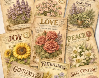 Fruit of the Spirit Seed Packets Printable | Vintage Christian Garden Tags Instant Download
