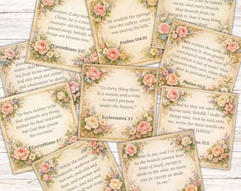 30 Spring Bible Verse Cards, Printable Vintage Scriptures, Christian Ephemera for Faith Junk Journaling