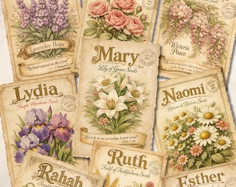 Women of the Bible Seed Packets | Vintage Faith Garden Journal Ephemera (Instant Download)