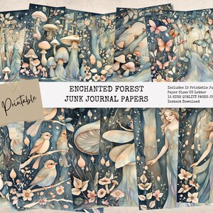 Pagine di diario di Enchanted Forest Junk, 15 carte digitali stampabili, effimeri per scrapbooking, lavoretti di carta decorativa, download immediato