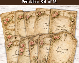 Shabby Chic Prayer Tags Printable | Vintage Floral Bible Verse Journal Ephemera (Digital Download)