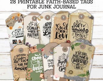 Faith-Based Junk Journal Tags: Scripture Verses, Scrapbook Embellishments (Digital Download)