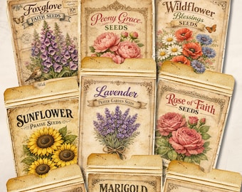 Faith Garden Seed Packets – Vintage Floral Ephemera Printable Version 2 (Digital Download)