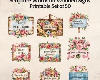 Scripture Wooden Signs Printable Set | Faith Junk Journal Ephemera (Digital Download)