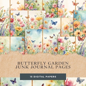 Butterfly Garden Junk Journal Pages: Vintage Watercolor Ephemera (Digital Download)