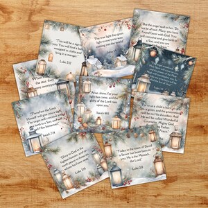 Cartões de versículos bíblicos de Natal, 36 cartões de escrituras imprimíveis para downloads digitais do Junk Journal, cartões de versículos cristãos, artesanato em papel, itens efêmeros
