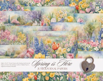 Printable Watercolor Spring Garden Junk Journal Pages: Floral Ephemera (Digital Download)