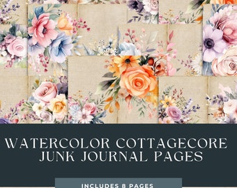 Watercolor Cottagecore Flowers Junk Journal Pages (Digital Download)