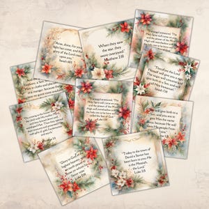 36 druckbare Weihnachtsbibel-Verskarten, Schriftkarten für Junk-Journal Digitale Downloads, christliche Verskarten-Papierhandwerk-Ephemera