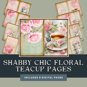 Pagine stampabili per diario di tazze da tè in stile shabby chic con acquerello / Download digitali di effimeri documenti di scrapbooking / Regalo per art journaling per artigiani