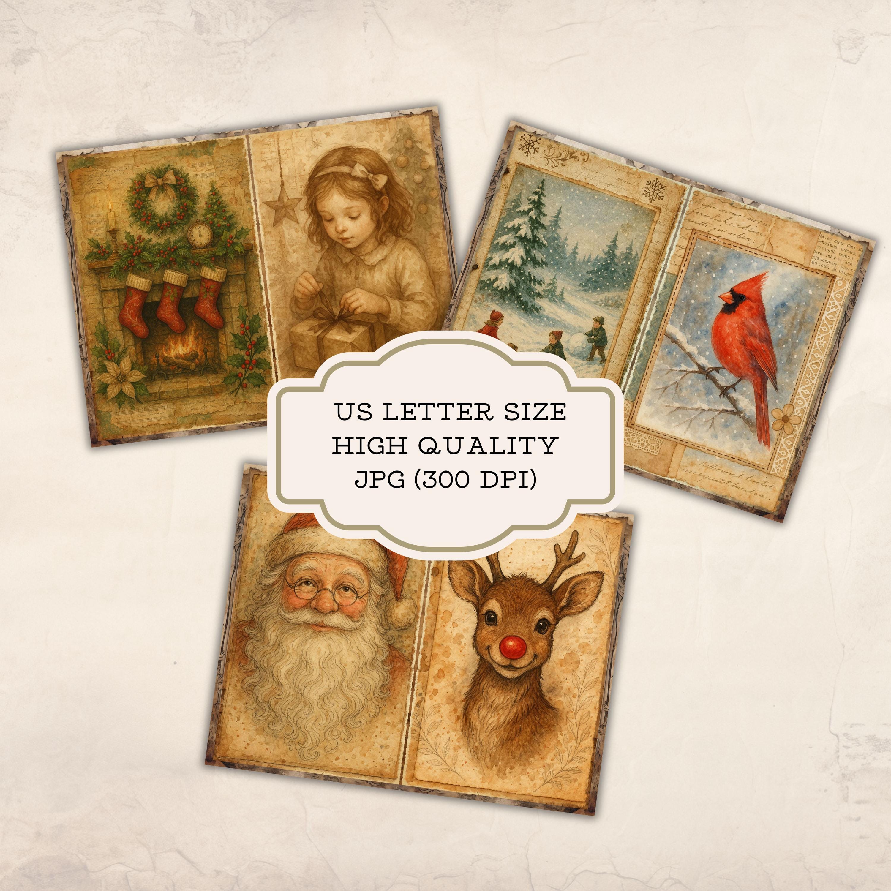 Christmas Junk Journal Printables Vintage Watercolor Pages Instant ...