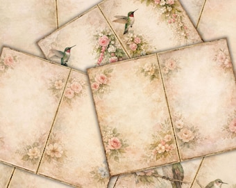 Vintage Blank Junk Journal Pages, 6 Watercolor Floral Printable Vintage Paper Digital Download