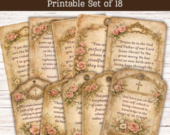 Shabby Chic Bible Verse Gift Tags Printable | Vintage Floral Scripture (Set of 18)