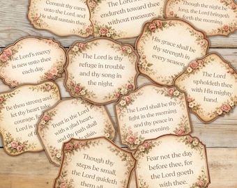 Vintage Bible Verse Ephemera Printable Set, Shabby Chic Floral Scriptures (Digital Download)