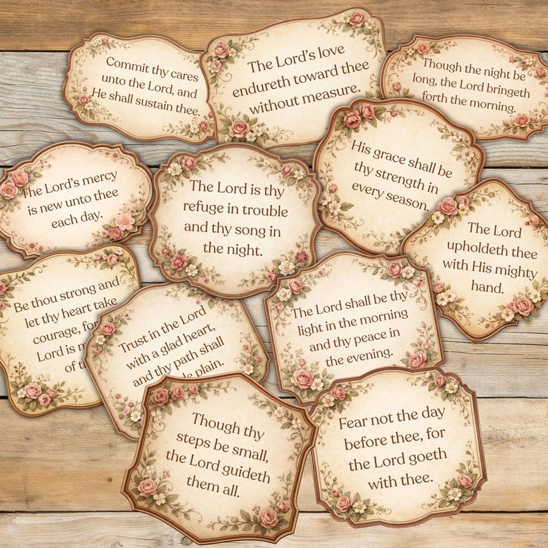 Vintage Bible Verse Ephemera Printable Set, Shabby Chic Floral ...