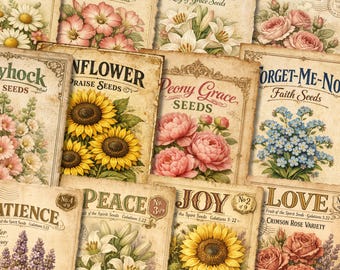 Printable Vintage Faith Seed Packet Bundle | Women of the Bible, Fruit of the Spirit (Digital Download)