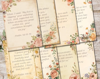 Vintage Spring Scripture Cards, 30 Printable Bible Verse Cards, Christian Encouragement Digital Download