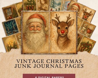 Vintage Watercolor Christmas Junk Journal Pages Printables, Instant Download JPG US Letter