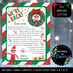 Elf Arrival Letter, "We're Back", Editable Canva Printable