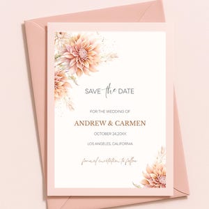 Boho Wedding Save The Date Card | Boho Save the Date Template | Printable Boho Template | Bohemian Flower Template | Instant download