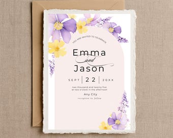 Wildflower Wedding Invitation Template, Printable Floral Wedding Invite, Wildflower Wedding, Printable Wedding Invitation, Canva Template