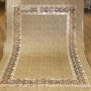 Beige Faux Leather Rug: 5x7ft Laser Cut Geometric Turkish Carpet