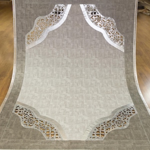 Octagon Faux Leather Rug: Silver Modern Laser-Cut Floor Decor (5x7 ft.)