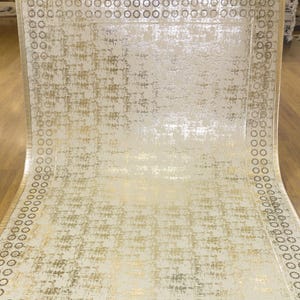 5x7ft Modern White Faux Leather Rug with Gold Laser Cut Border - Vegan Turkish Carpet