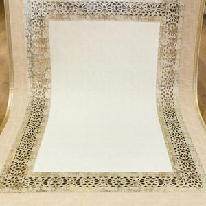 Modern Beige Faux Leather Rug: Laser Cut Border, 5x7 ft, Vegan