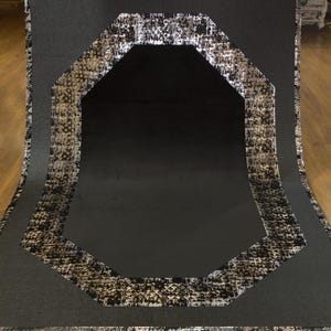 Octagon Faux Leather Rug: 5x7ft Black Modern Laser-Cut Carpet