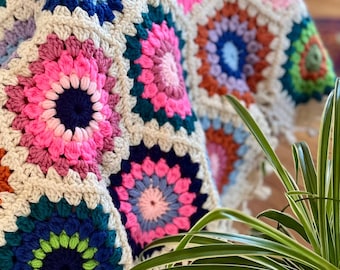 Hexi Granny Square Blanket | Handmade | Boho Style | Crochet Blanket | Housewarming Gift | Functional | Home Decor