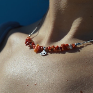 Red Coral Sea Stones Pendant / Bohemian Pendant / Charms Pendant / Stainless Steel Pendant / Red Coral Sea Stones / Adjustable