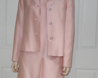 1960s Carol Brent Pink Dress and Jacket with Rhinestone Buttons