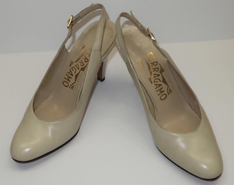 Salvatore Ferragamo Beige Slingback Heels, size 4