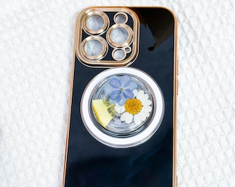 Real Flower Phone Grip, Strawberry Pressed Fruit Grip, Pansy Daisy Baby's Breath Dried Flower Grip, Magnetic Lemon Pressed Flower Phone Grip