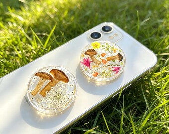 Real Pressed Flower Phone Grip, Butterfly Grip, Mushroom Handmade Dried Lace Floral Base, Fern Leaf Magnetic Grip For Kindle