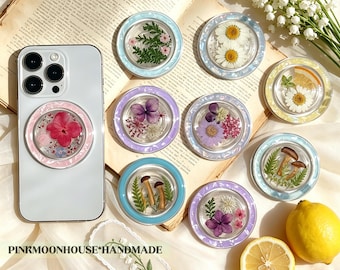 Real Flower Resin Magnetic Phone Grip,Holographic Resin Phone Grip, Cute Real Flower Grip For Kindle, Daisy Flower Phone Holder, Phone Charm