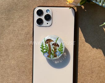 Handmade Forget Me Not Real Rose Flower Phone Grip, Pressed Mushroom Magnetic Grip For Kindle, Dried Fern Leaf Plant Phone Holder Charm