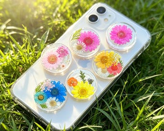 Real Pressed Flower Phone Grip, Butterfly Grip, Daisy Handmade Dried Floral Base, Magnetic Grip For Kindle