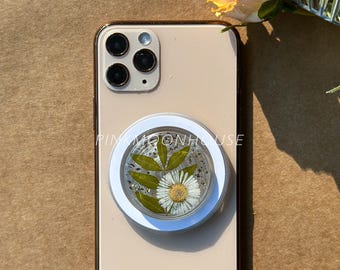 Handmade Forget Me Not Real Rose Flower Phone Grip, Pressed Mushroom Magnetic Grip For Kindle, Dried Fern Leaf Plant Phone Holder Charm